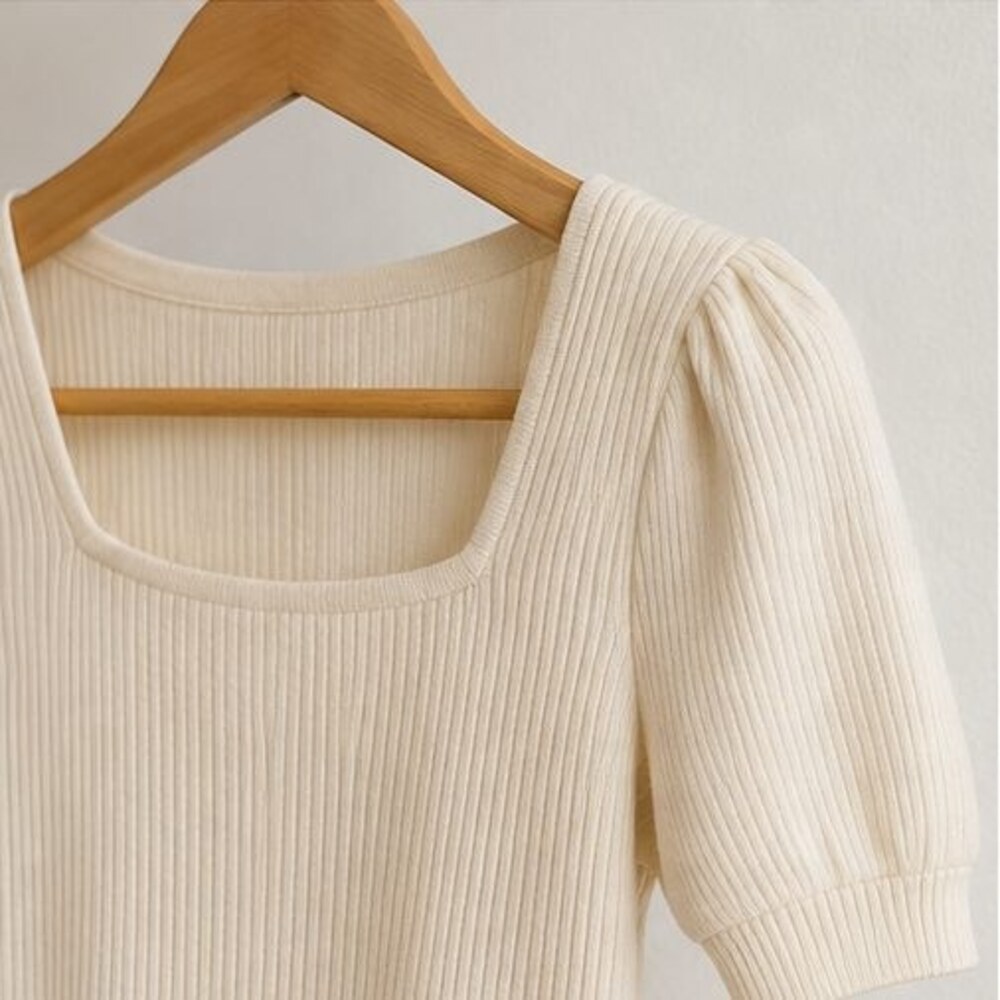 Cream Ribbed Square Neck Top - Picture 4 of 6